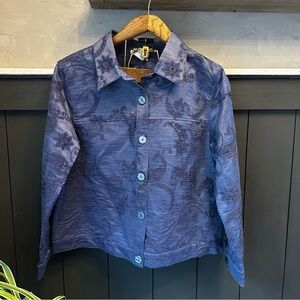 Coldwater Creek Beaded Embroidered Blue Gray Jacket size PL‎